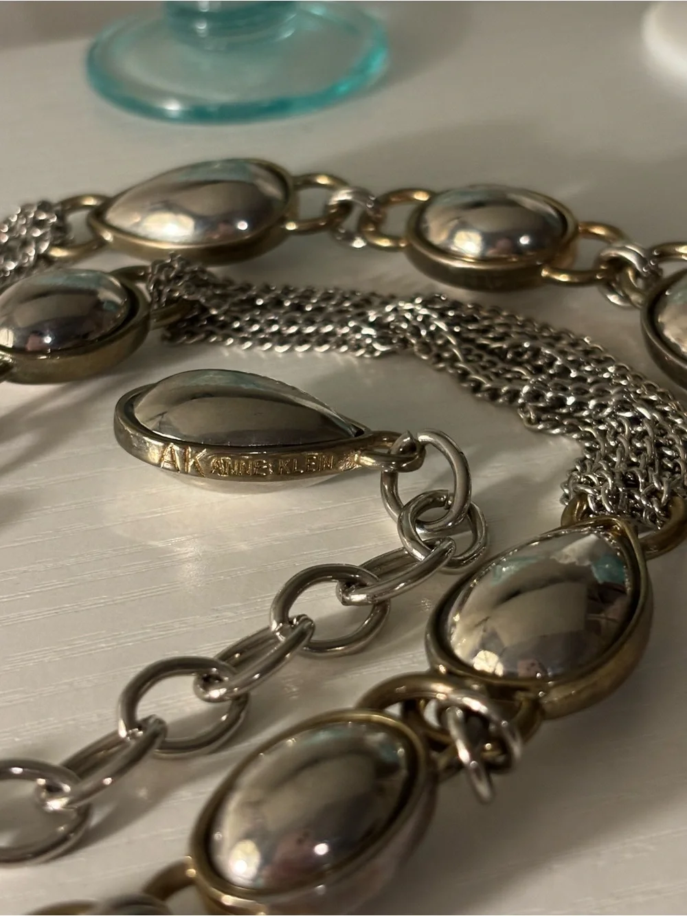 Anne Klein chain belt silver-toned oval links layered metal chain M-L
